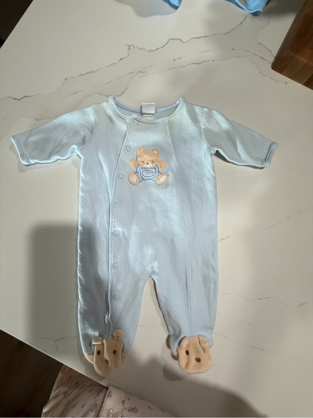 VINTAGE Baby Blue Bear Footed One-Piece Romper